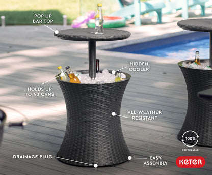 Keter Pacific Cool Bar Outdoor Patio Furniture and Hot Tub Side Table with 7.5 Gallon Beer and Wine Cooler, Dark Grey